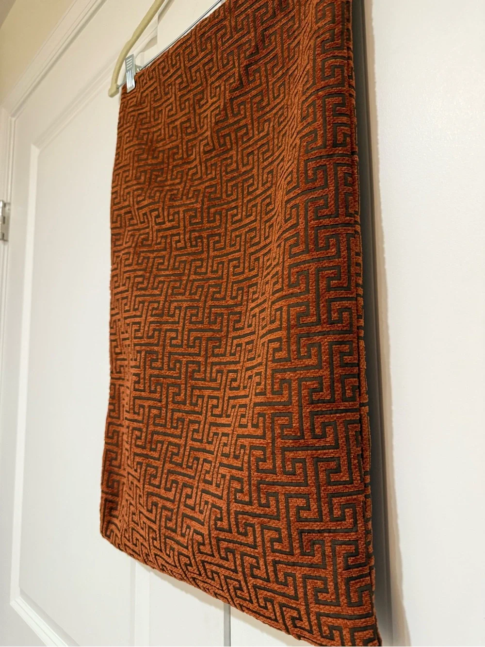 Geometric Orange Accent Pillow Cover with Black Maze Pattern